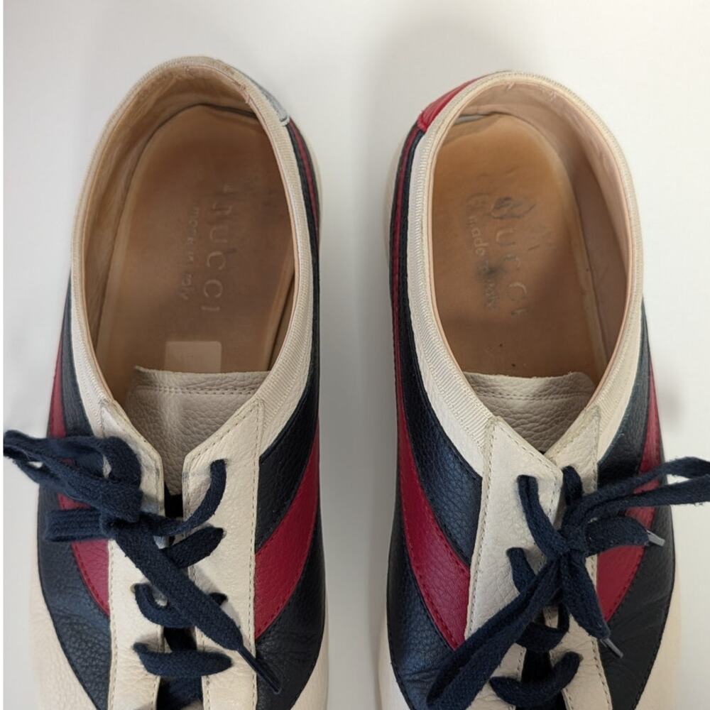 Gucci Falacer Web Low Top Sneakers Unisex Mens US 7/EU40 Leather Striped Logo - Picture 3 of 9